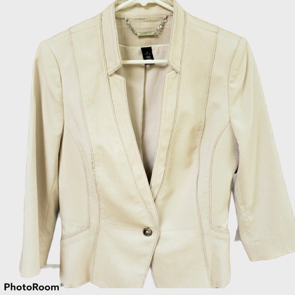 WHBM Tan Fitted Inverted Collar Blazer Jacket